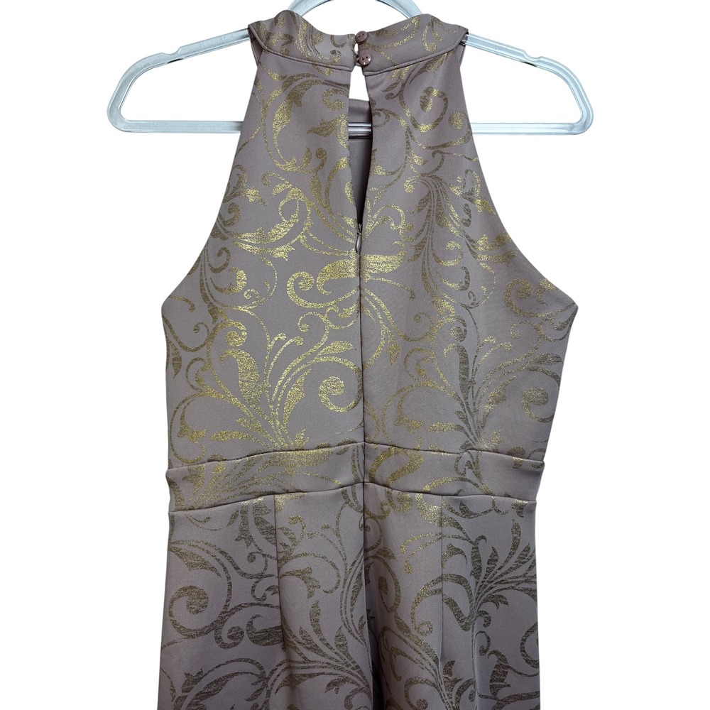 Enfocus Studio Mauve Gold Damask Halter High-Low Mermaid Gown Dress 10 - Picture 6 of 12